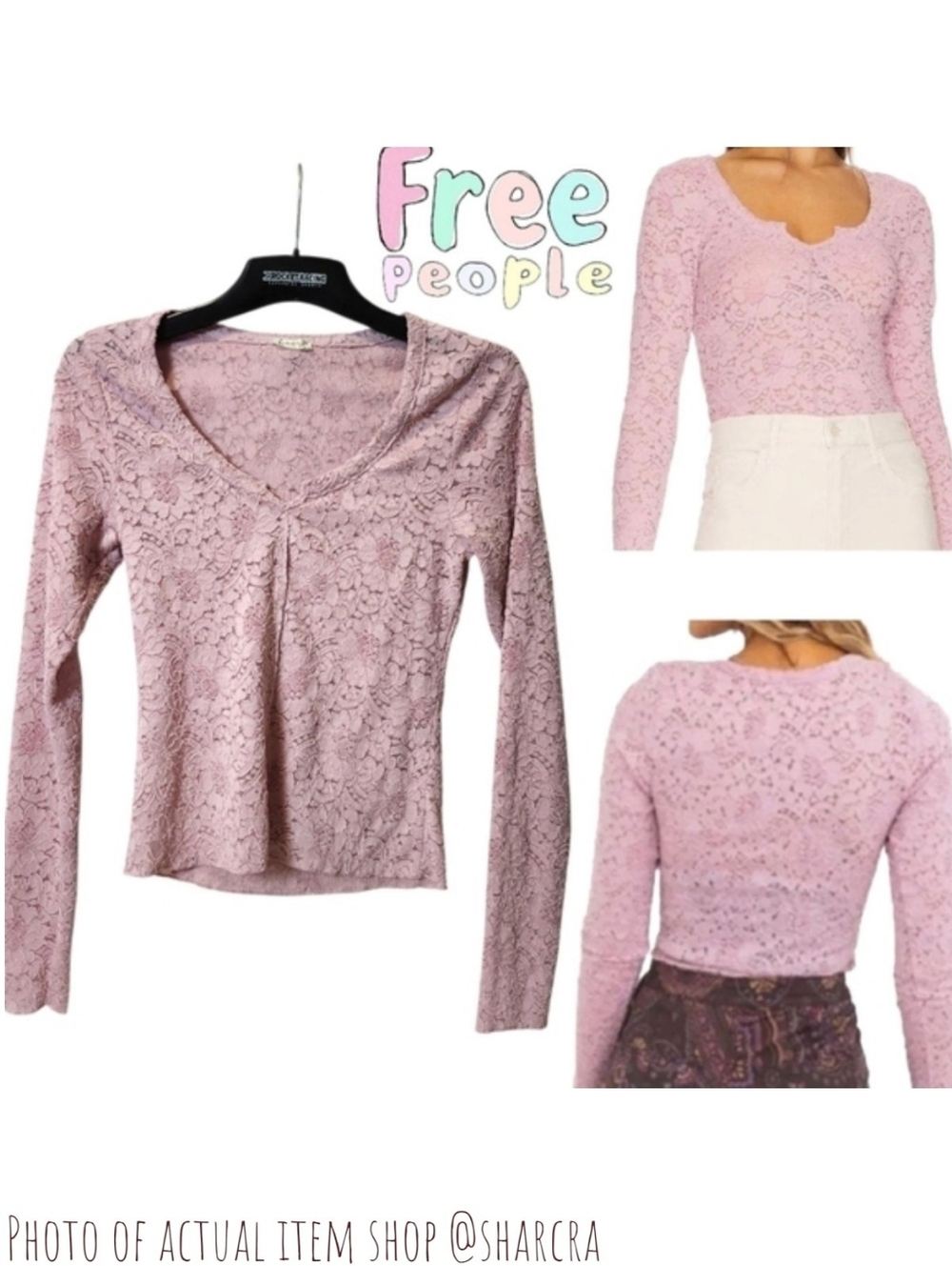 Free People Women Cloud Ride Notch Long Sleeve Top OB1541836 Pink Mauve Shirt S